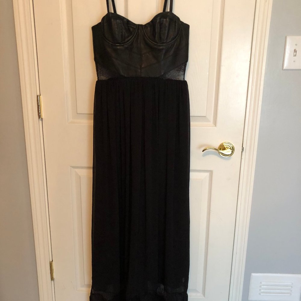 Black Leather and Lace Alice + Olivia Long Gown